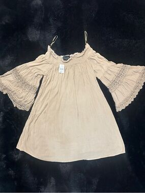 Taupe Off-Shoulder Bell Sleeve Dress